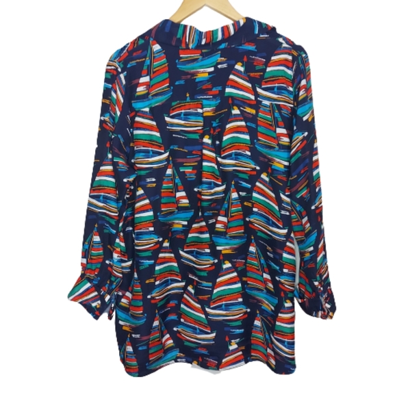 Soft Surrounding Sail Away Boat Print Tunic Top - Picture 2 of 14